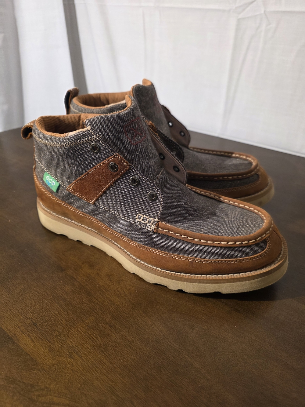Twisted X Eco-Friendly Brown Leather & Denim High-Top Shoes - Picture 7 of 12